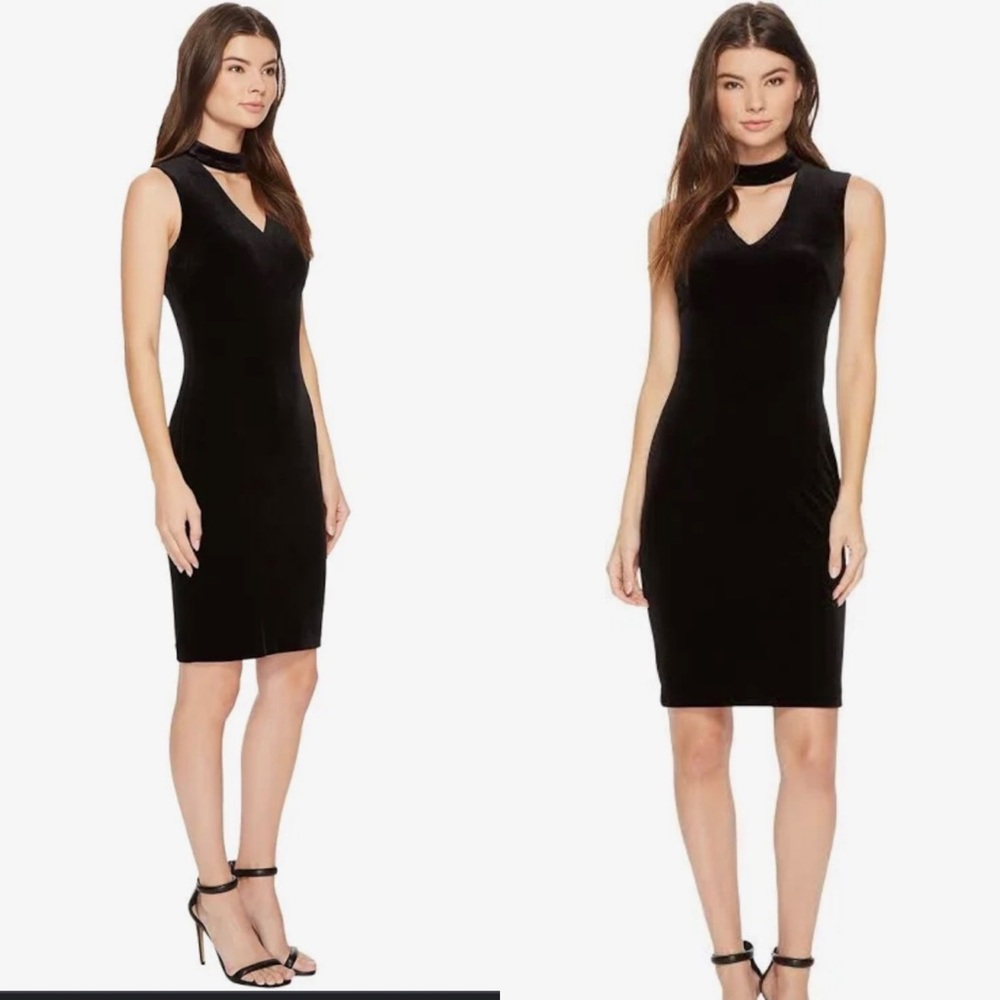 Calvin Klein Black Velvet Choker Sheath Dress